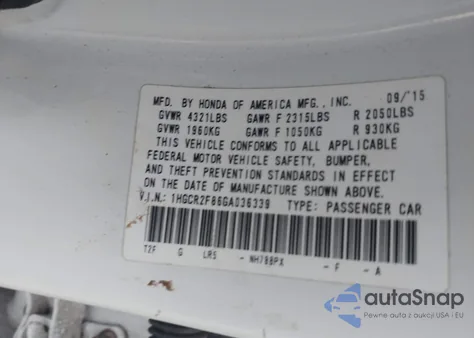 2016 Honda Accord Exl from USA, damaged, VIN 1HGCR2F86GA036339